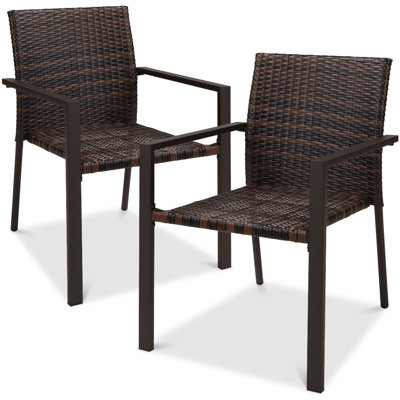 Ebern Designs Wicker Chairs, Stackable Outdoor Dining Furniture W/ Armrests