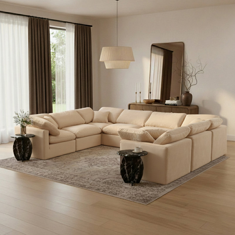 Itala Velvet U-Shaped Sectional Reversible, Beige Velvet