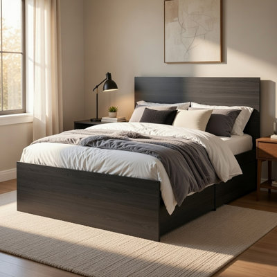 Roby 2Pc Twin Storage Bed W Drawers And Nightstand Set,  Dark Grey
