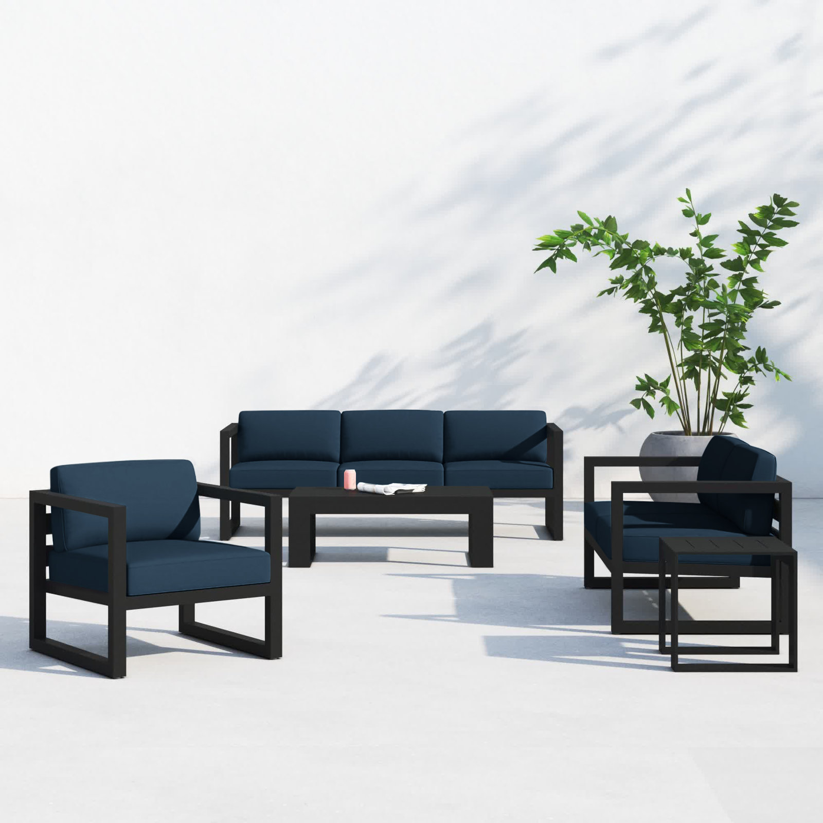 Smith 6-Person Sunbrella® Patio Seating Group, Spectrum Indigo Sunbrella®, Black