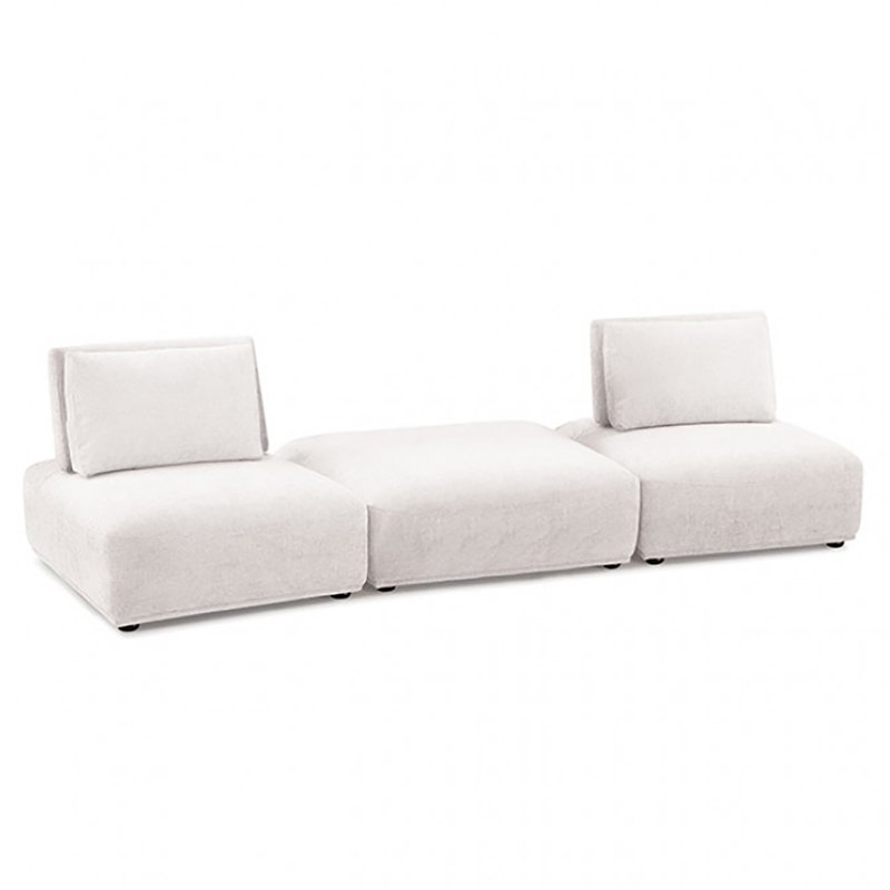 Causeuse 2 places avec repose-pieds carré Wayzata, 32" H x 114" W x 41.5" D, Blanc