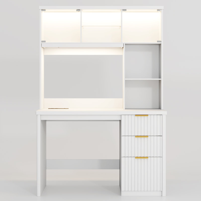 Computer Desk with Power Outlet, White
