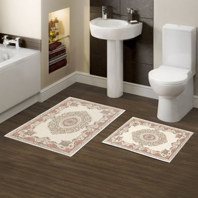 Ensemble de luxueux tapis de bain (2 pièces), 100% polyester, antidérapant, antibactérien | Dimensions: 19,7 po x 23,6 po et 23,6 po x 39,4 po | Tissu ultra-absorbant et facile à nettoyer, lavable à la machine à 86 ° F | Parfait pour la salle de bain ou le spa