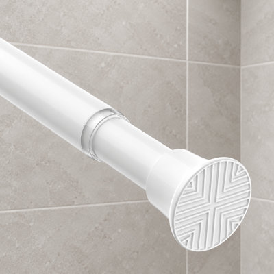 This 1Pcs white shower tension rod adjusts from 31-76 inches and has a 7/8" diameter; it installs without drilling for use in bathrooms, windows, doorways, and closets.
