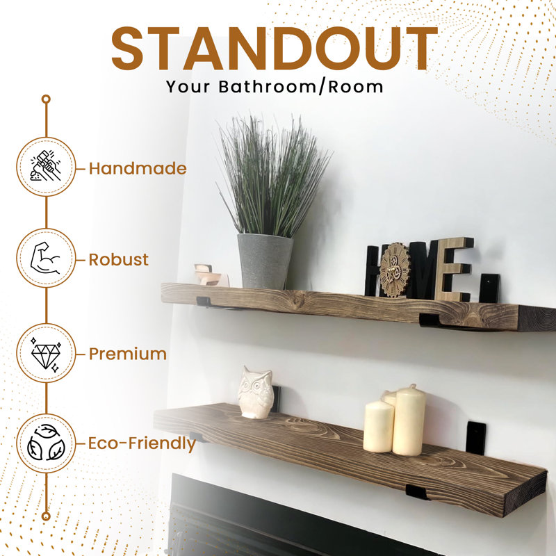 Vaasa 2 Piece Wood Floating Shelf, Walnut, 4.5cm H x 80cm W x 22cm D