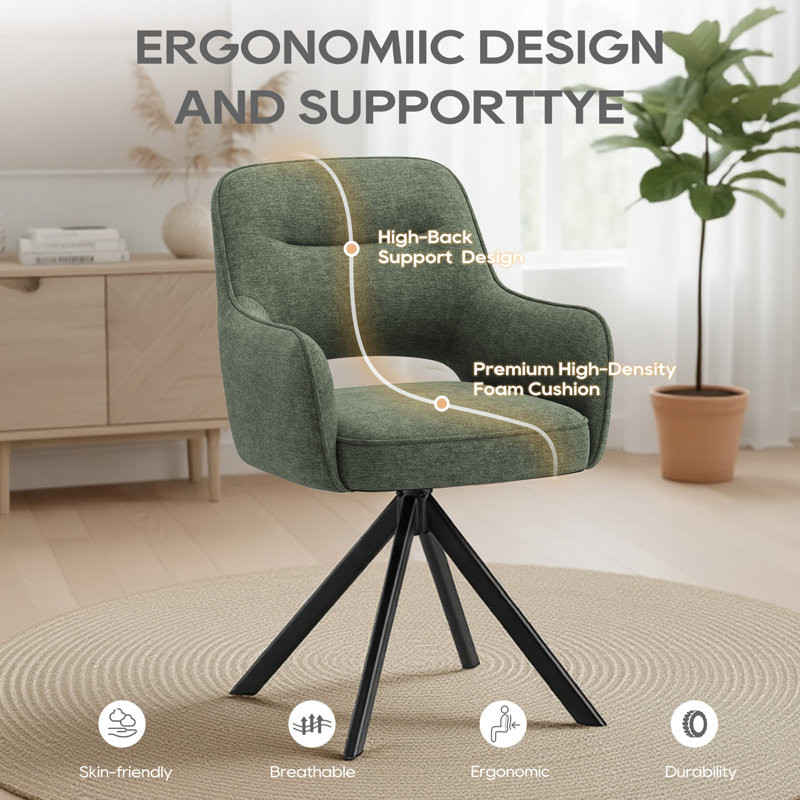 51cm H Fabric Upholstered Metal Upholstered Back Armchair in Beige, Green