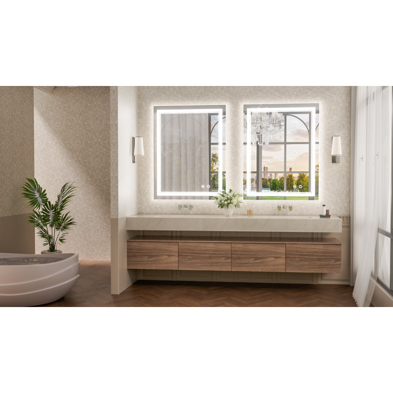 Miroir de salle de bain avec éclairage à DEL à intensité variable et miroir antibuée 3 couleurs Johnn, 28 po x 36 po