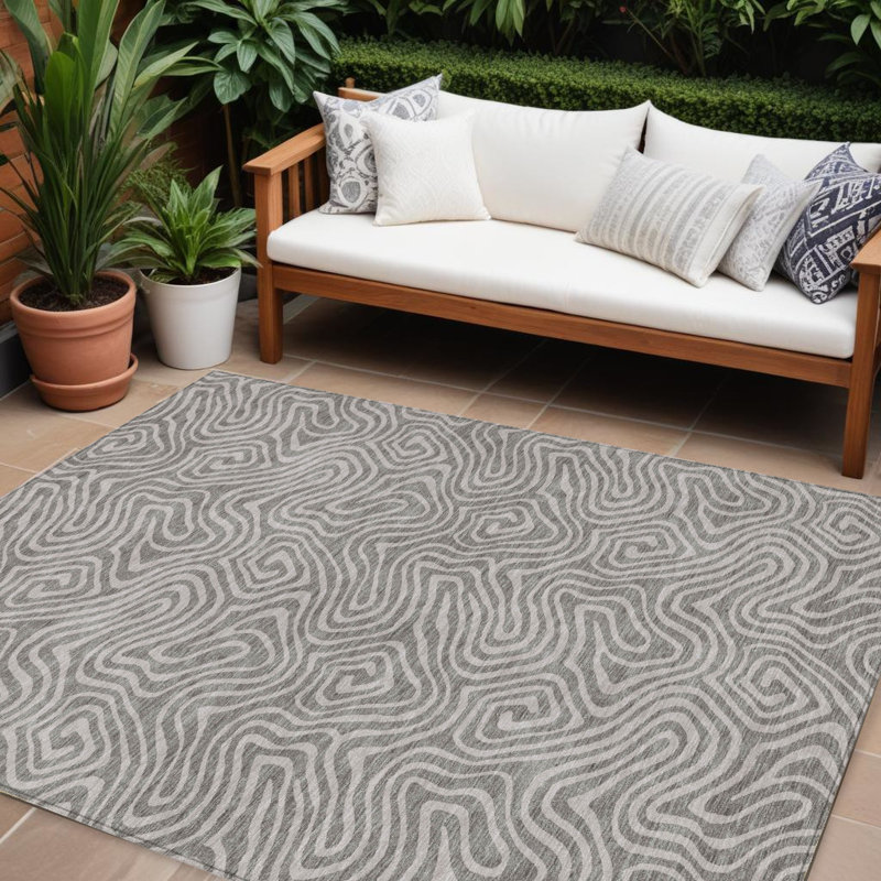 Tapis extérieur lavable abstrait taupe et gris 10 pi x 14 pi