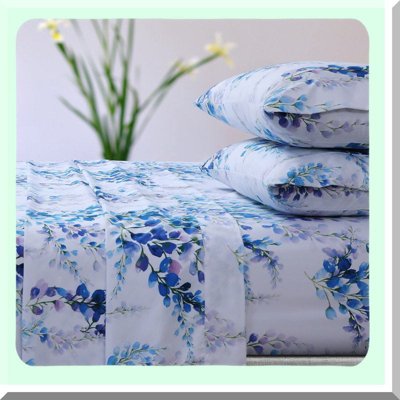 Luxury Blue Dream Queen Sheet Set - Deep Pocket, Oversized Flat, Printed Design - Soft, Cozy, Breathable Bedding for a Restful Sleep Experience