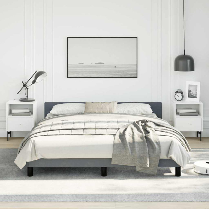 Maecie Velvet Platform Bed Base, No Box Spring Needed / No Mattress, Gris foncé, Grand