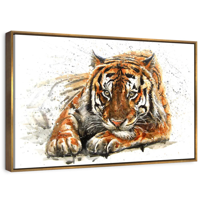 Tigre du Bengale qui se prélasse, Cadre flottant doré, 25 po x 17 po