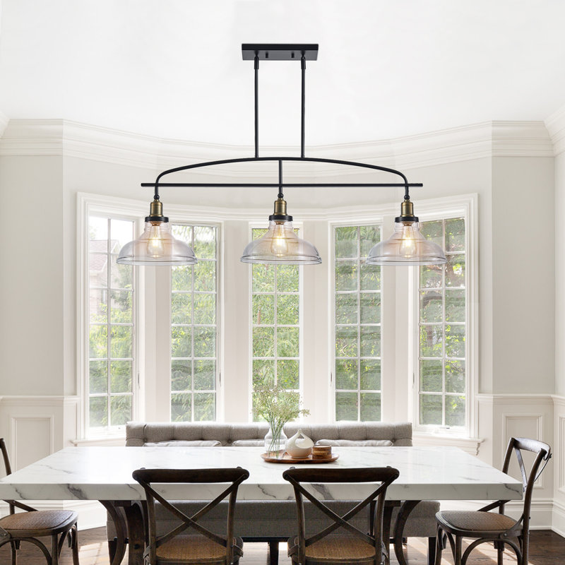 Luminaire suspendu industriel en métal noir à hauteur réglable avec verre transparent pour la cuisine, la salle à manger ou le salon