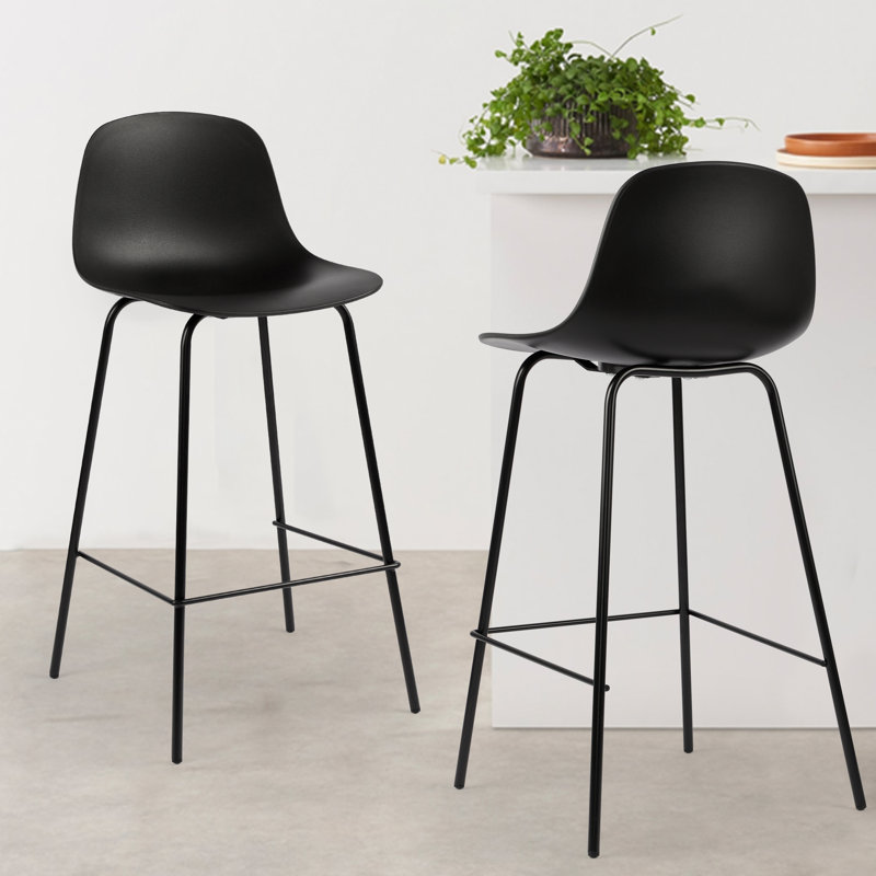 Tabouret de comptoir en polyuréthane à dossier bas H 26 po Botyo, Noir, 2