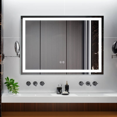 Miroir de salle de bain lumineux à DEL - Miroir de salle de bain mural avec double DEL avant et rétroéclairé, intensité variable 3 couleurs, antibuée, incassable, 24 po x 40 po
