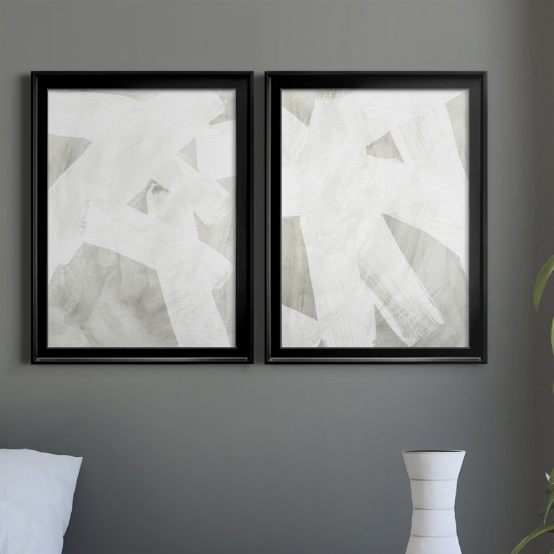 Stone Brush I - ensemble de 2 peintures sur toile encadrées, Noir, H 42,5 po x l 61 po x P 1 po