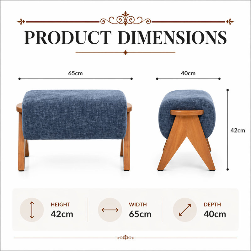 65cm Wide Rectangle Solid Colour Standard Ottoman, Blue