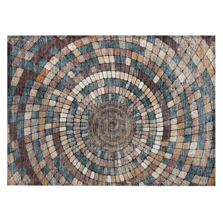 Machine Washable Indoor/Outdoor Husby ACN2216 Geometric Rug