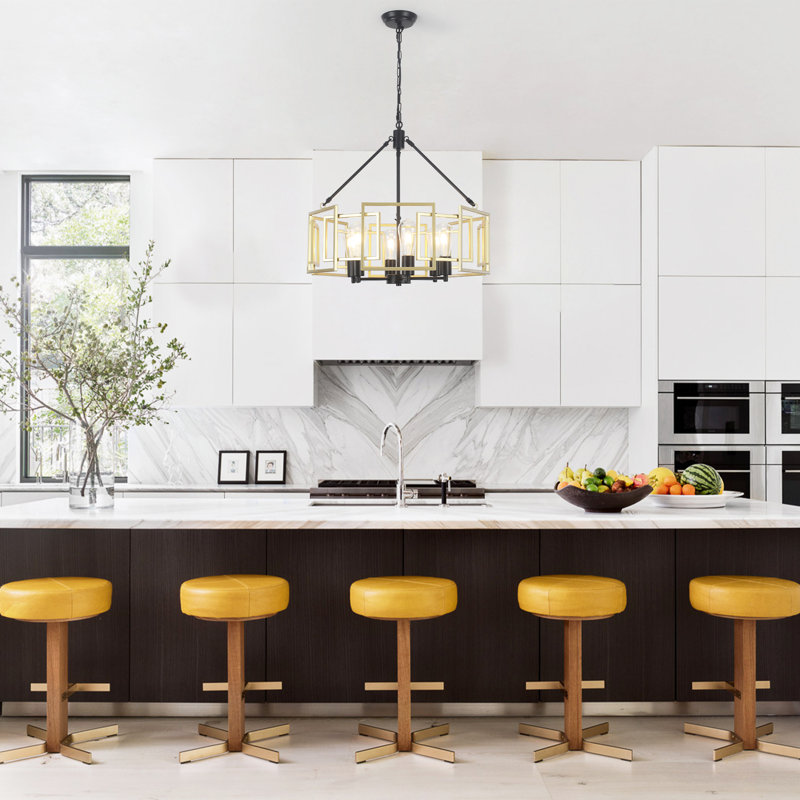 6 - Light 24.02" Dimmable Large Modern Industrial Metal Geometric Drum Hollow Chandelier for Living Room Kitchen Island Foyer Bedroom