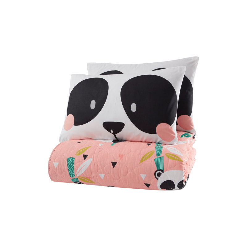 Couvre-lit 100% coton Collis rose / vert / noir, Couvre-lit 79 po x 98 po
