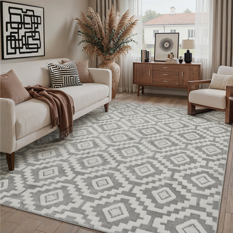 Charles Washable Shag Rug Tufted Area Rug With Non-Slip Backing, Rectangle 6' x 9', Gray