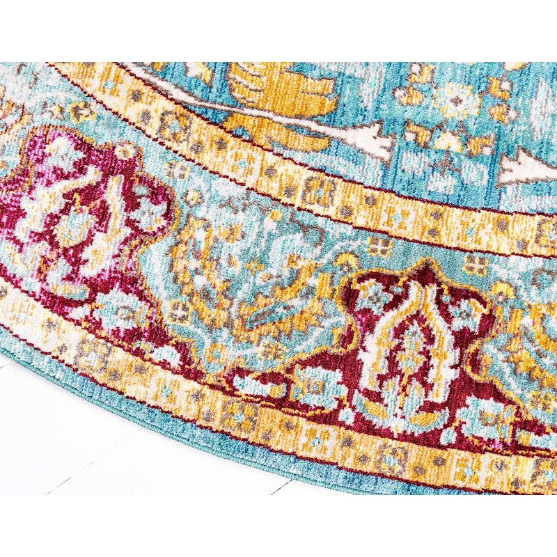 Tapis saphir de style sud-ouest Donminique, Rond 8 pi