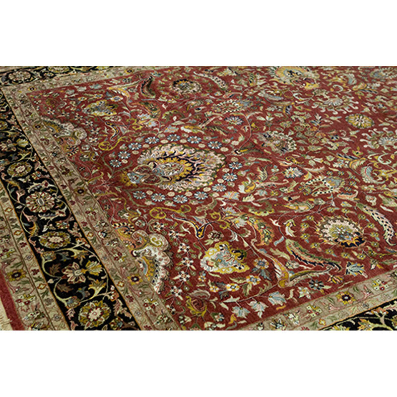 Tapis rouge et noir noué à la main de haute qualité