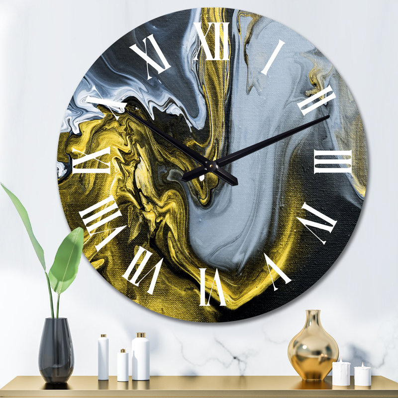 Horloge murale moderne dorée, blanche et jaune, nuages II, Grand