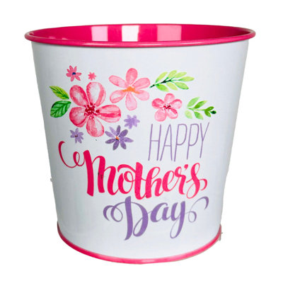 Happy Mothers Day With Flowers Printed Bucket