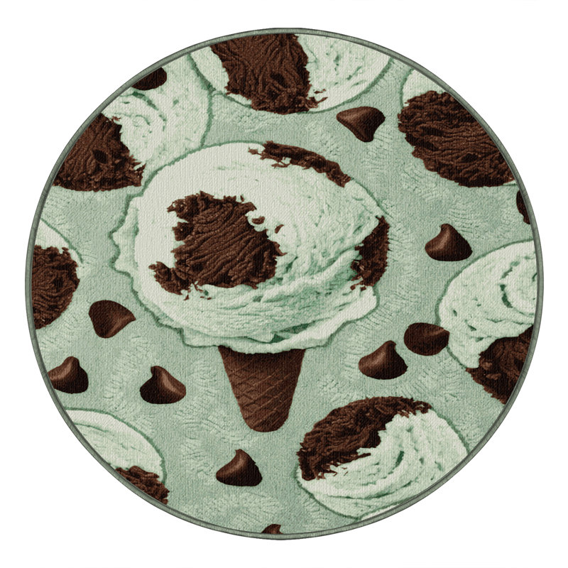  Tapis lavable crème glacée chocolat et menthe, Rond 4 pi