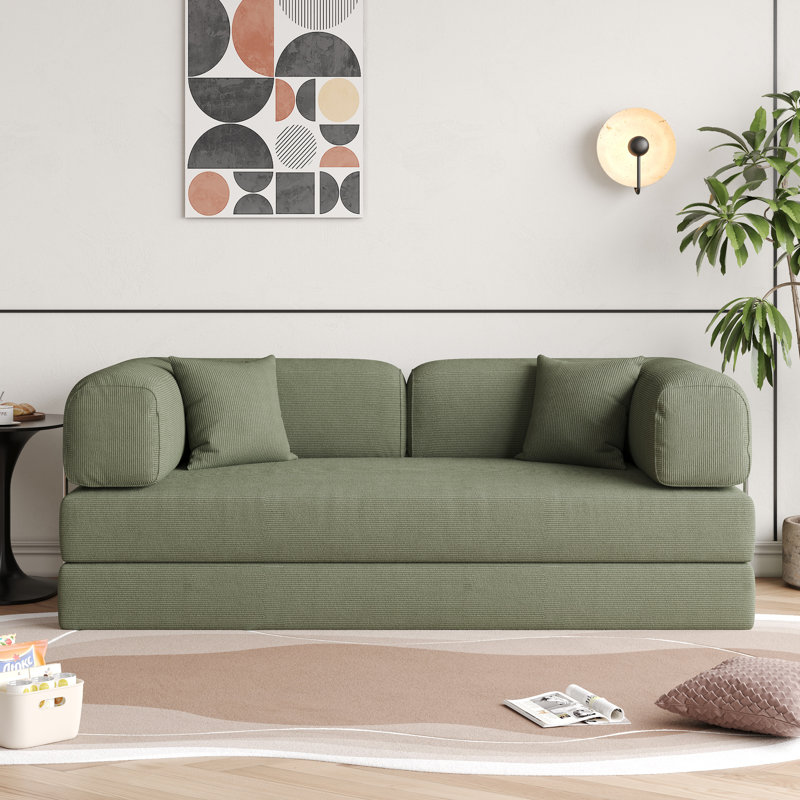 Sicilia 78.7" Corduroy Convertible Sofa Bed, Green
