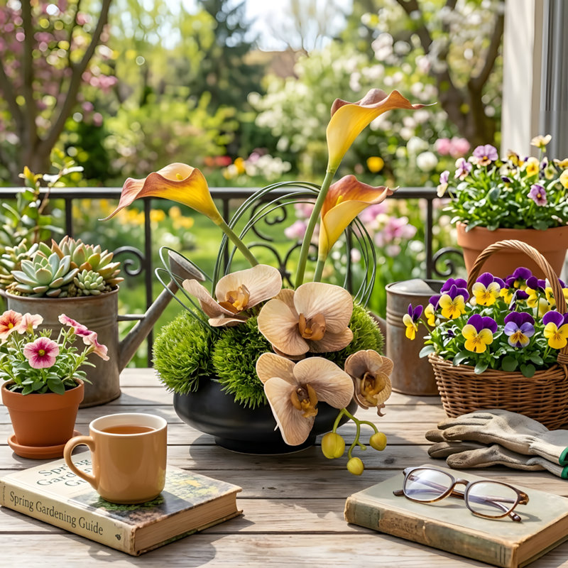 Organic Modern Arrangement Mixed Assortment Arrangement In Pot