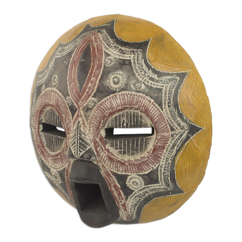 Décoration murale masque de feu en bois africain
