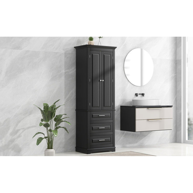 Armoire de rangement haute avec trois tiroirs, Noir