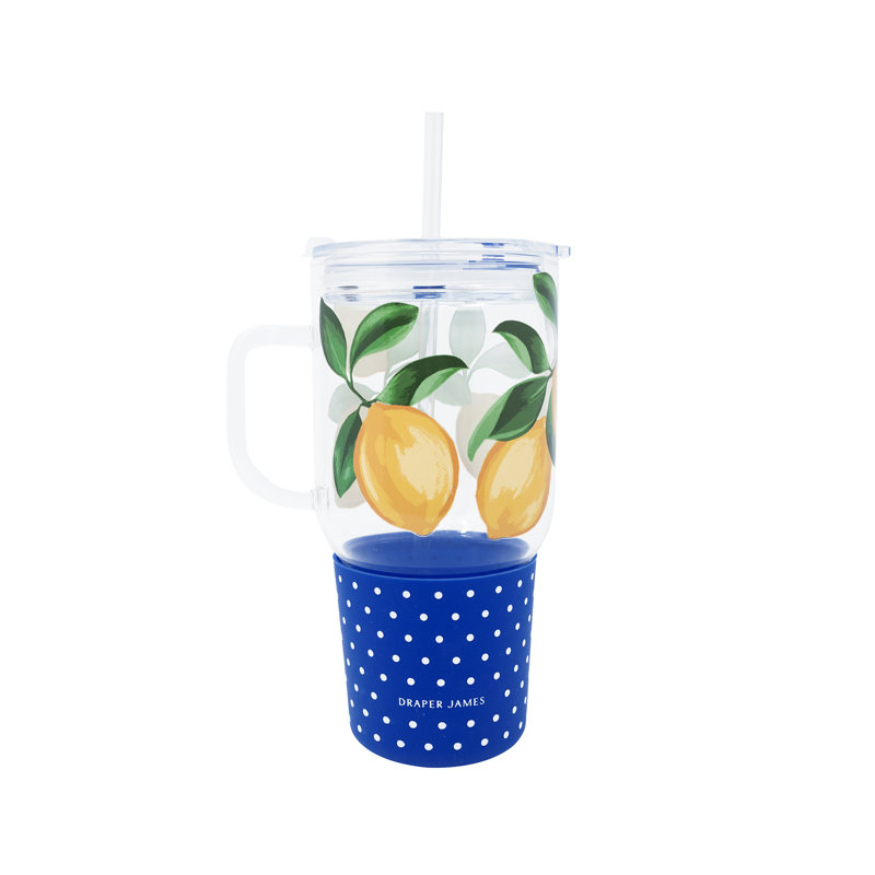 Glass Tumbler With Straw, Lemons