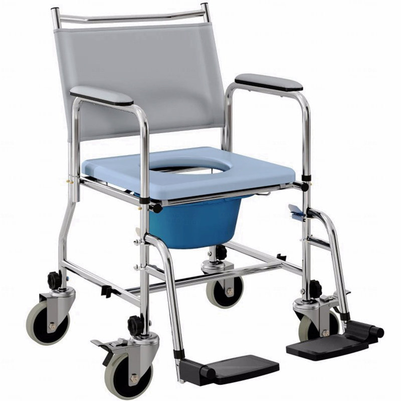 Fauteuil roulant de chevet avec siège rembourré, chaise de douche à roulettes, dossier