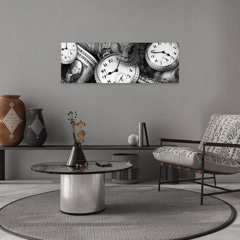 Horloges et billets d'un dollar, art contemporain abstrait, H 36 po x l 12 po