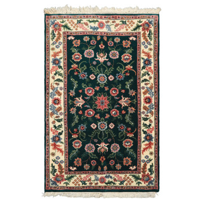 Tapis traditionnel ivoire en laine noué à la main 3 x 5