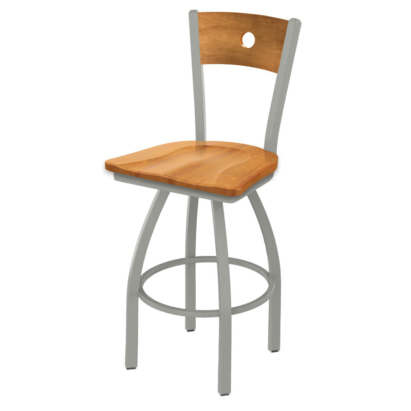 Tabouret tournant 25 "Voltaire, Nickel anodisé, Bois - Érable moyen, Tabouret de comptoir (siège d'une hauteur de 25 p