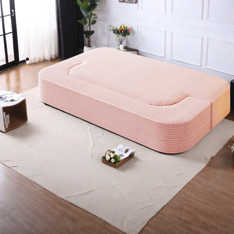Canapé pliable en velours côtelé moderne avec couverture convertible, rose bébé