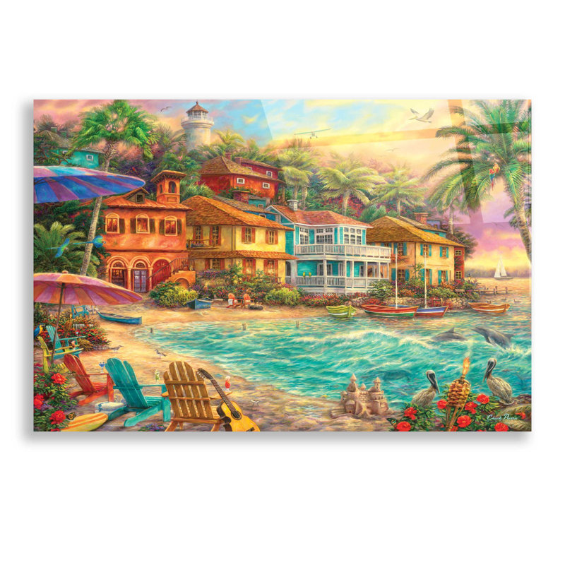 «Island Time» par Chuck Pinson, art mural en verre acrylique, H 16 po x l 24 po x P 0,2 po