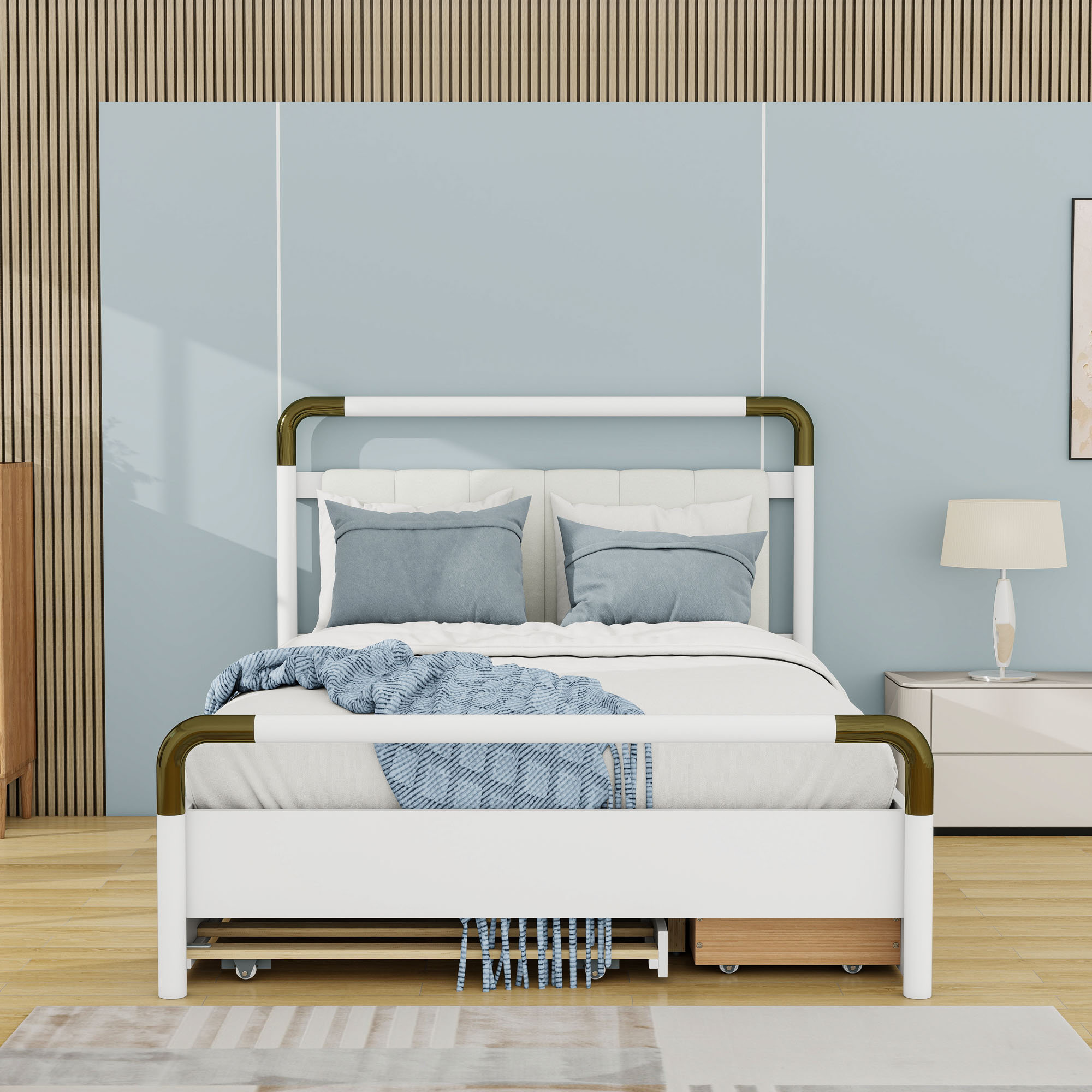 Ebern Designs 2 Drawers Queen Wooden Platform Bed with Twin XL Trundle ...