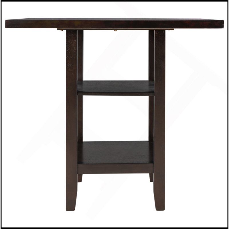 Ensemble de salle à manger 5 pièces à hauteur de comptoir en bois avec chaises rembourrées et étagères de rangement, Espresso