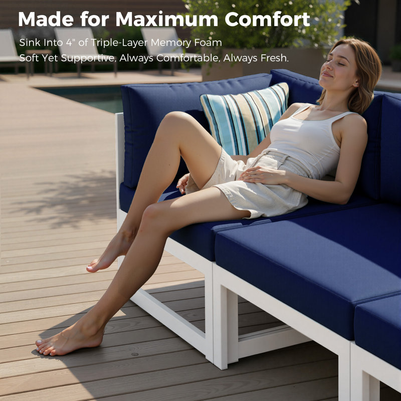 Tuyen 7-Piece 6-Person Outdoor Patio All-Aluminum Sectional Conversation Set with 60,000 BTU Fire Pit Table and 4" High-Resilience Foam Cushions