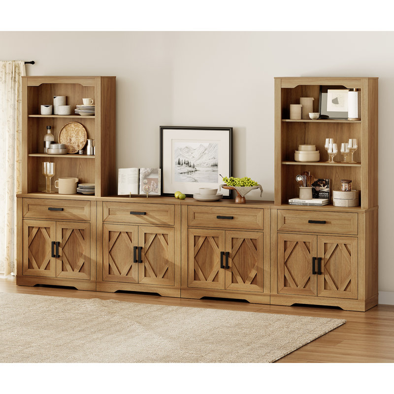 Glenford 4-In-1 73.3"H Tall Kitchen Pantry Storage Cabinet,Large Farmhouse Style Sideboard Buffet Cabinet Set Of 4 With Drawers And Shelves For Kitchen