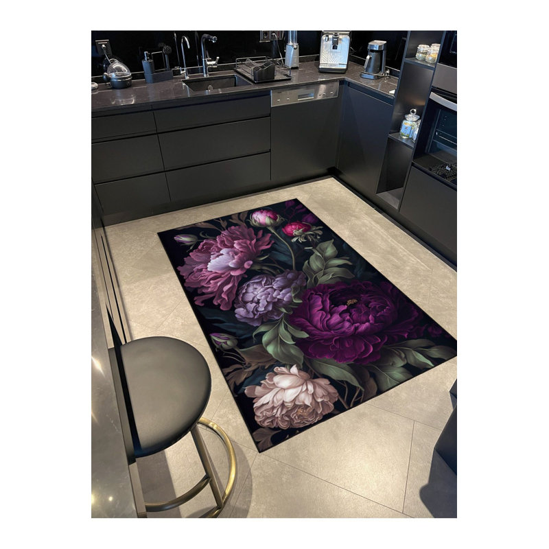 Tapis décoratif mauve à motif floral lavable, Sous-tapis rectangulaire 4 pi 7 po x 6 pi 7 po inc