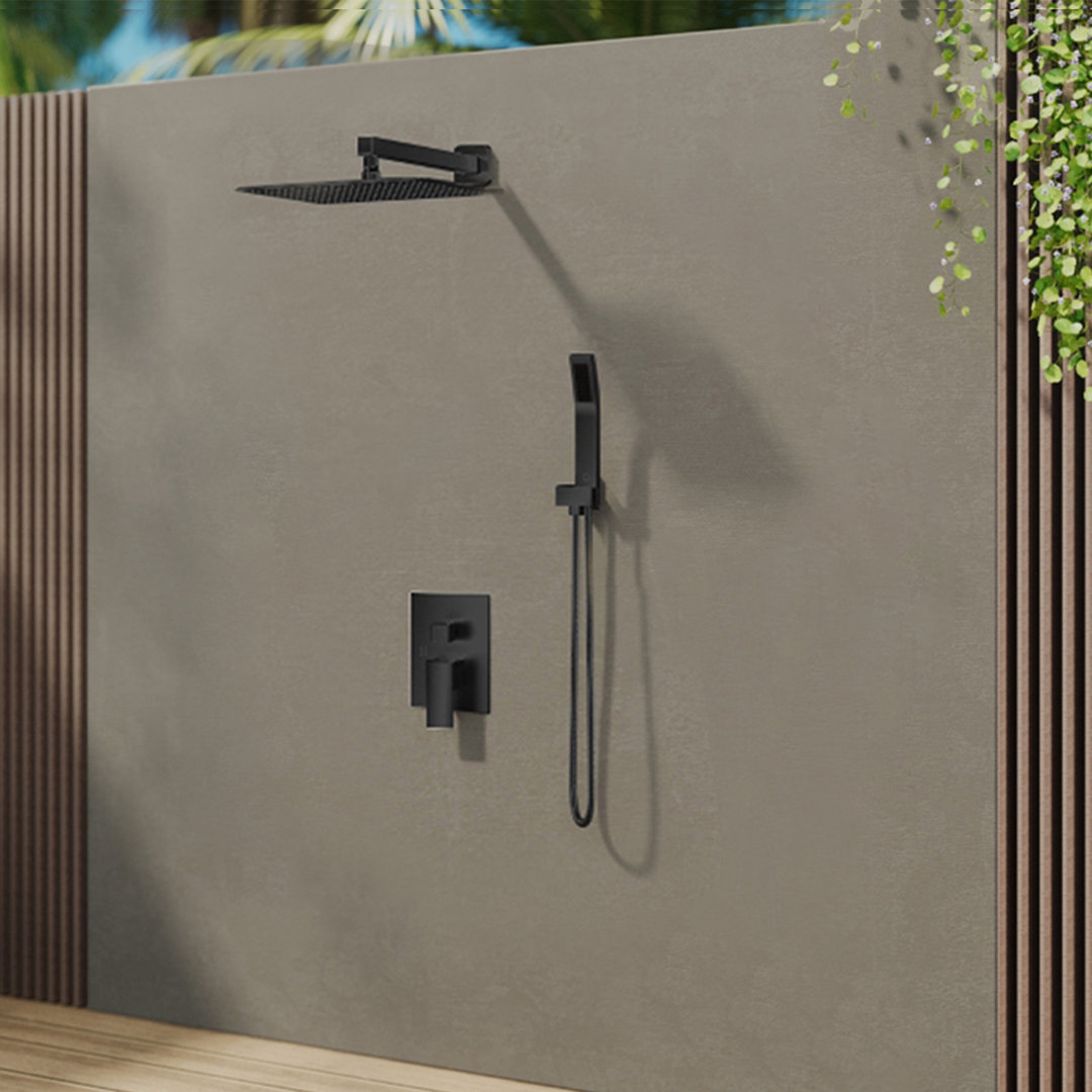 12 inch Bathroom Wall Mounted Rainfall Shower Head System with Faucet Rough-in Valve Body and Trim FORIOUS 