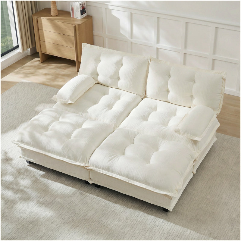 Canapé modulaire modulaire avec 2 repose-pieds, canapé en chenille à assise profonde pour le salon et la chambre à coucher, coussin en treillis confortable, beige