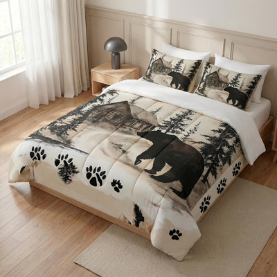 Rustic Bear Comforter Set Queen Size,3 Piece Wild Animal Print Bedding Set for Boys Teens Room Decor