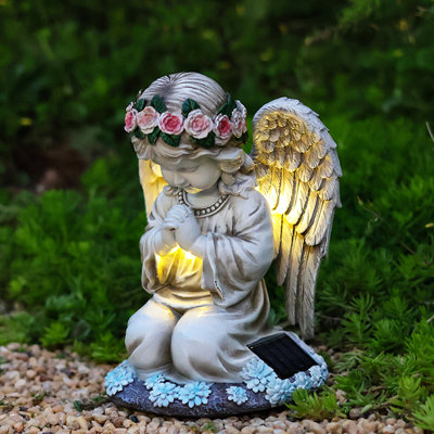8''H Solar Angel Garden Statue Outdoor Decor, Praying Angel Sculpture for Outside, Home, Patio, Yard, Cemetery, Perfect Birthday or Valentines Day Gifts Single
