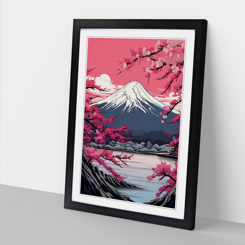 Mount Fuji Line - Single Picture Frame Print on Wood, Black, 46cm H x 34cm W x 2cm D